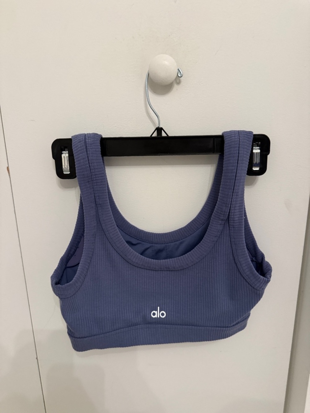 ALO Yoga Ribbed Sports Bra in Dusty Blue